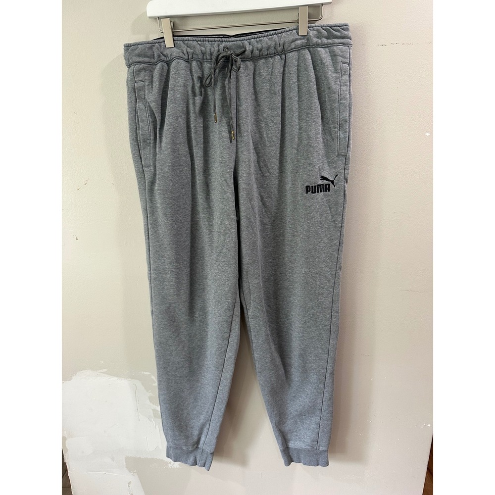 Puma Mens Fleece Joggers Gray Elastic Waist Drawstring Sweatpants XL